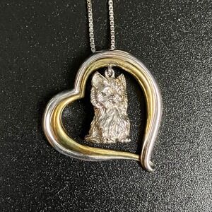 Bradford Exchange Cat Necklace 18in Sterling Silver Gold Plating Heart Pendant
